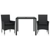 vidaXL 3 Piece Patio Dining Set with Cushions Black Poly Rattan and Glass