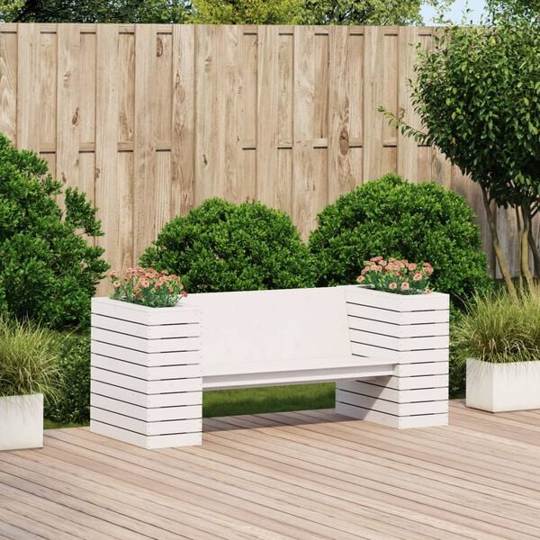 vidaXL Planter Bench White Solid pine wood Medium Planters