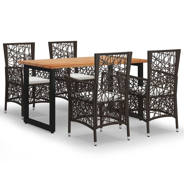 vidaXL 5 Piece Patio Dining Set with Cushions Poly Rattan Brown
