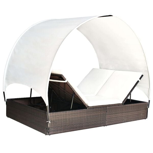 vidaXL Sun Lounger With Canopy Brown, Cream White