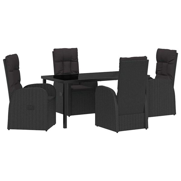 vidaXL Garden Dining Set with Cushion 5 pcs Black Poly Rattan