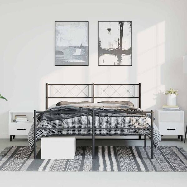 vidaXL Metal Bed Frame Black Powder-Coated Steel Double Bed