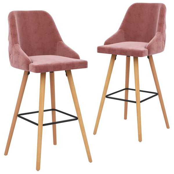 vidaXL Bar Chair Set of 2 Pink Velvet (100% polyester), solid beech wood