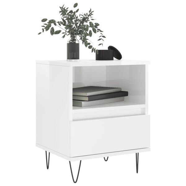 vidaXL Bedside Cabinet High gloss white Engineered wood, metal Small