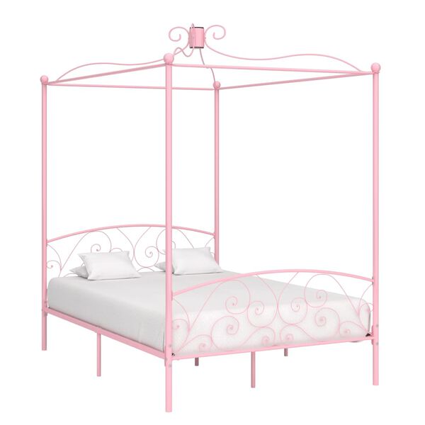vidaXL Bed Frame Pink Metal, Plywood Double Classic/Traditional