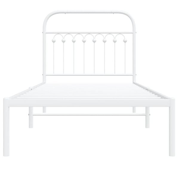vidaXL Bed Frame White Steel Twin Bed Frame Rectangular Traditional