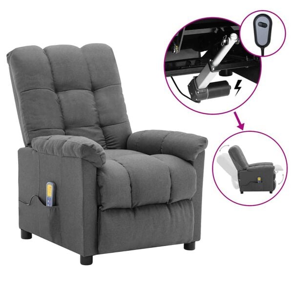vidaXL Massage Recliner Light Gray Fabric