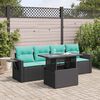 vidaXL 5 Piece Patio Sofa Set with Cushions Black Poly Rattan Acacia