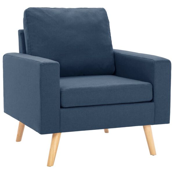 vidaXL Armchair Blue Polyester, Solid pine wood, Rubberwood Single