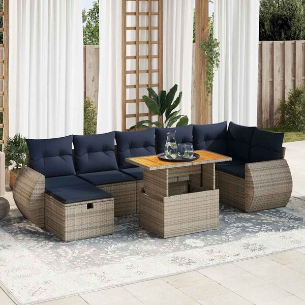 vidaXL 8 Piece Patio Sofa Set with Cushions Gray Poly Rattan Acacia