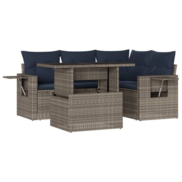 vidaXL 5 Piece Garden Sofa Set with Cushions Grey Poly Rattan