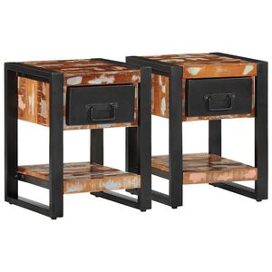 vidaXL Bedside Cabinet Set of 2 Multicolored Solid Mango Wood, Iron
