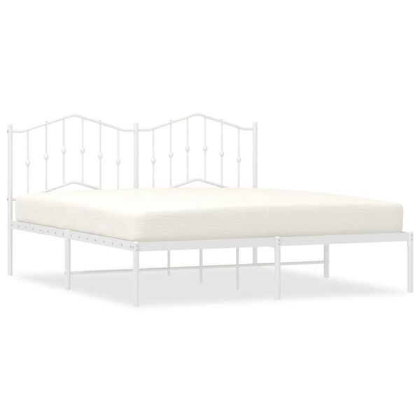vidaXL Bed Frame White Powder-Coated Steel 63 x 79 in Bed Frame
