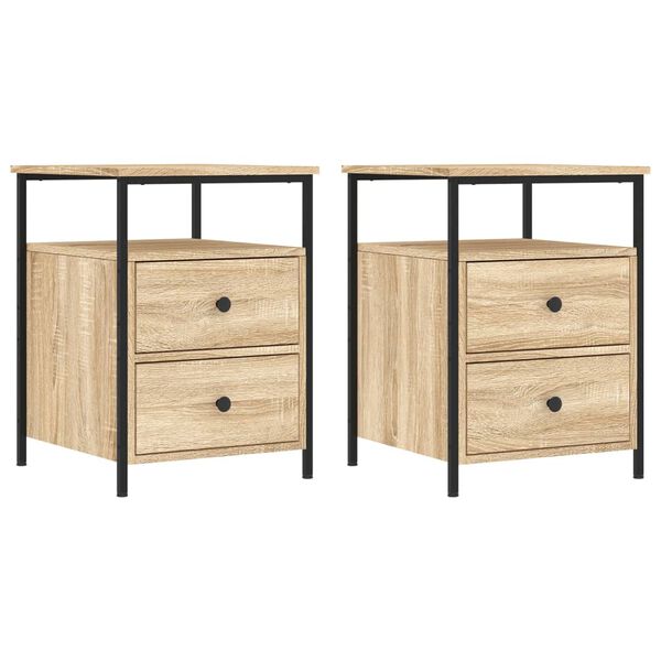 vidaXL Bedside Cabinet Set of 2 Sonoma oak Engineered wood, iron Medium