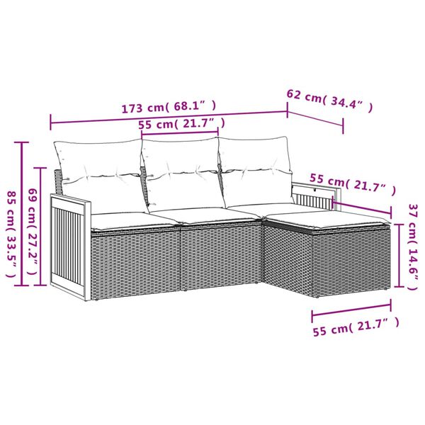 vidaXL Garden Sofa Set Beige for the rattan, Light grey for the cushions