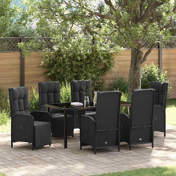 vidaXL Garden Dining Set with Cushion 7 pcs Black Poly Rattan