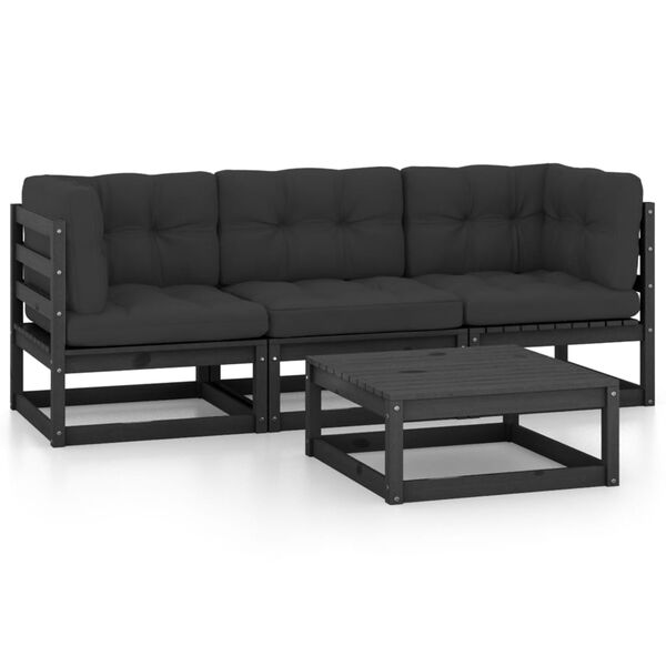 vidaXL Garden Lounge Set Black Solid pinewood, fabric (100% polyester)