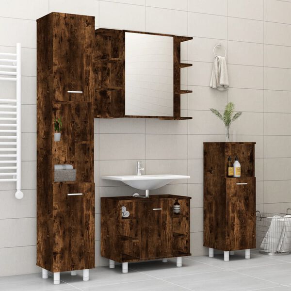 vidaXL Bathroom Furniture Set Smoked Oak Engineered Wood, Acrylic Medium