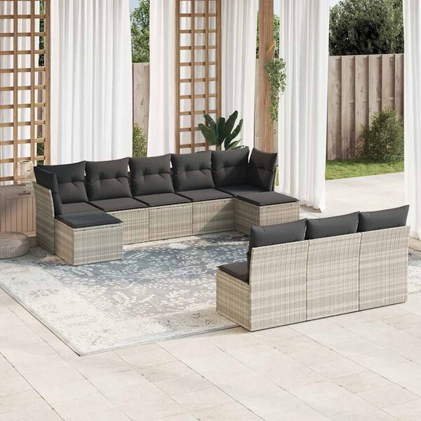 vidaXL Garden Sofa Set Light Grey PE rattan, powder-coated steel, polyester