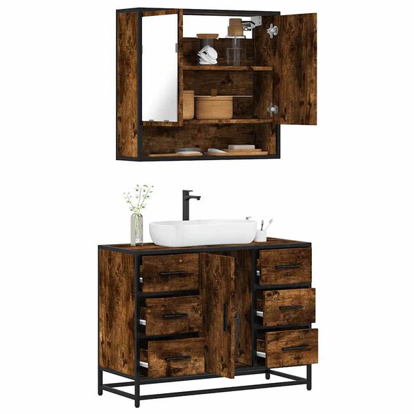 vidaXL Bathroom Furniture Set Smoked oak Engineered wood Standard