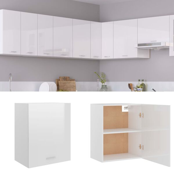 vidaXL Hanging Cabinet High Gloss White Engineered Wood Medium