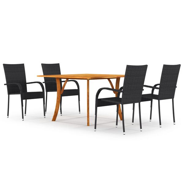 vidaXL Dining Set Black Solid Acacia wood Medium Stackable