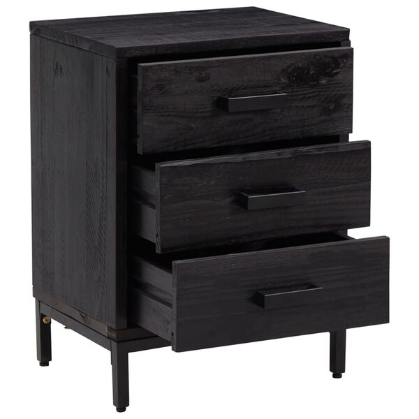 vidaXL Bedside Cabinet Black Solid pine wood, Metal Small