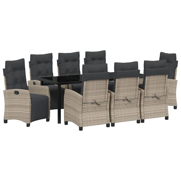 vidaXL Garden Dining Set with Cushion 9 pcs Light Grey Poly Rattan