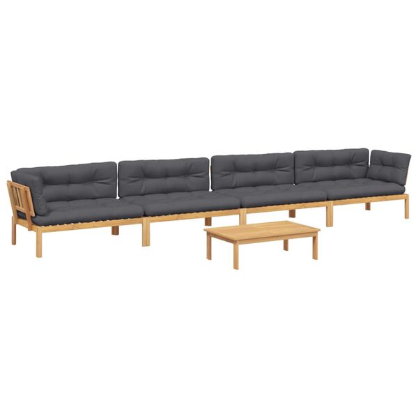 vidaXL Pallet Sofa Set Gray Solid Acacia wood and Polyester Large