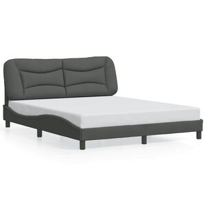 vidaXL Bed Frame Dark Grey Polyester Queen Decorative Inlays Bed Frame