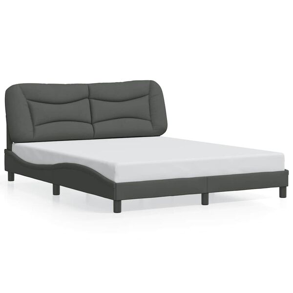 vidaXL Bed Frame Dark Grey Polyester Queen Decorative Inlays Bed Frame