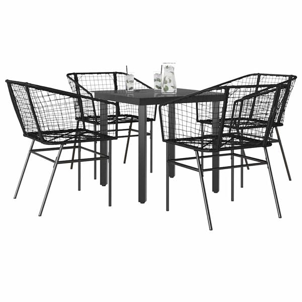 vidaXL 5 Piece Patio Dining Set Black Poly Rattan Glass