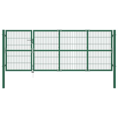 vidaXL Garden Fence Gate with Posts 137.8"x47.2" Steel Green