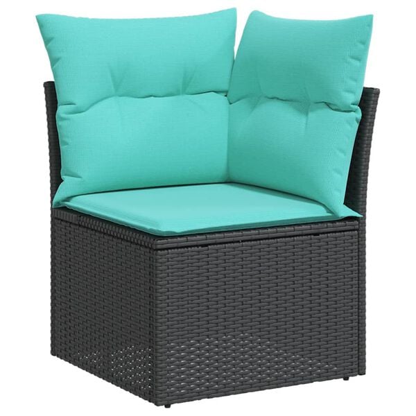 vidaXL Patio Sofa Set Black PE rattan, powder-coated steel, foam, fabric