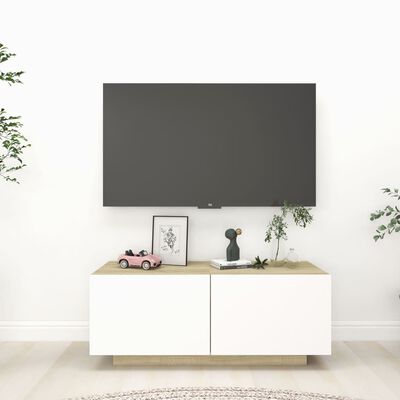 vidaXL TV Cabinet White and Sonoma Oak 39.4"x14"x16" Chipboard