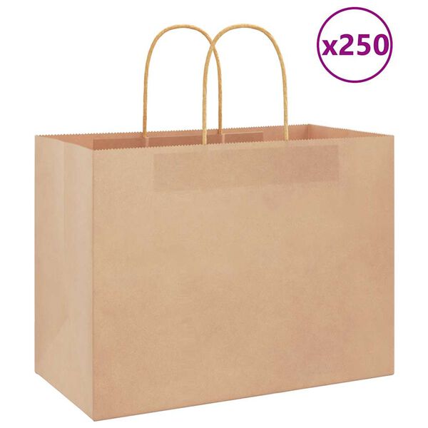 vidaXL Paper Bags 250 pcs with Handles Brown 12.6x6.7x9.8"