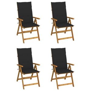 vidaXL Garden Chair Set of 4 Natural wood with black cushion