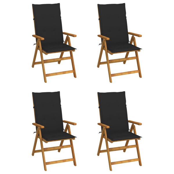 vidaXL Garden Chair Set of 4 Natural wood with black cushion
