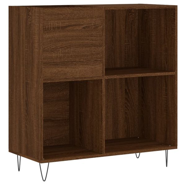 vidaXL Record Cabinet Brown Oak Engineered Wood, Iron Medium