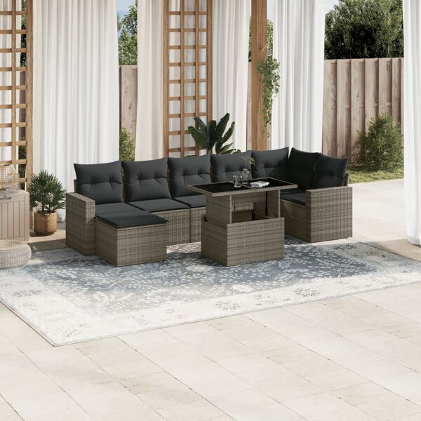 vidaXL Garden Sofa Set Gray PE Rattan 8 Piece Modular