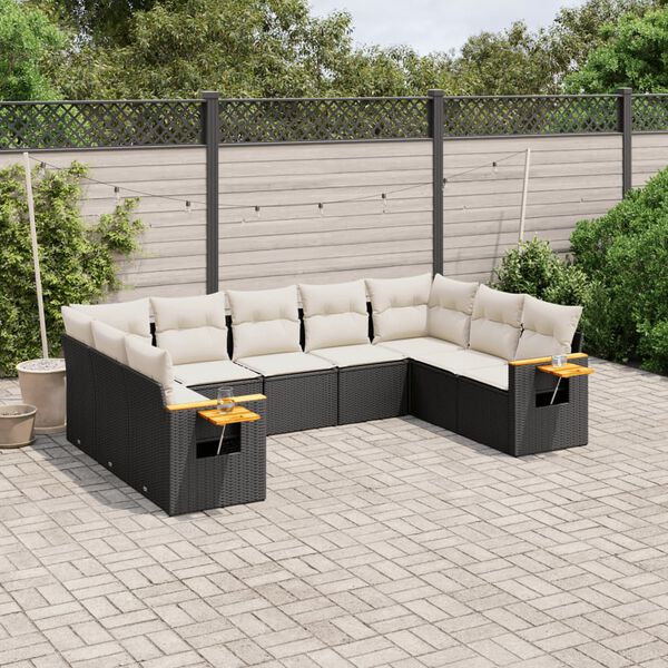 vidaXL Garden Sofa Set Black PE rattan, powder-coated steel, acacia wood
