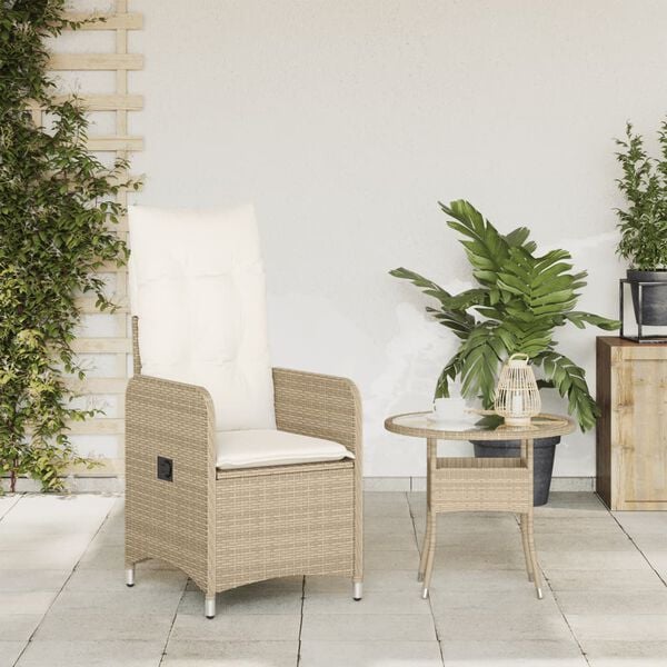 vidaXL Reclining Garden Chair Beige PE Rattan, Powder-Coated Steel Medium