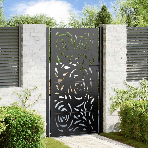 vidaXL Garden Gate Black 39.4x68.9" Steel Flame  Design