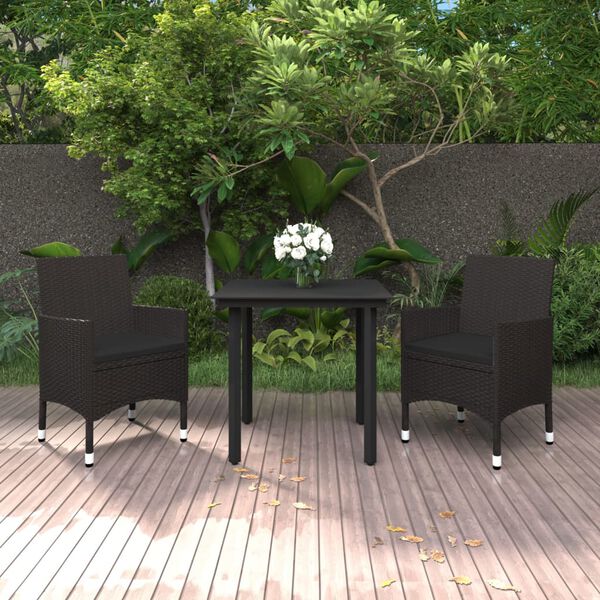 vidaXL Garden Dining Set Black PE rattan, steel, glass, polyester Medium