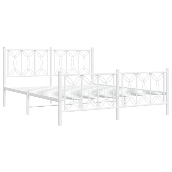 vidaXL Metal Bed Frame without Mattress with Footboard White 63"x78.7"