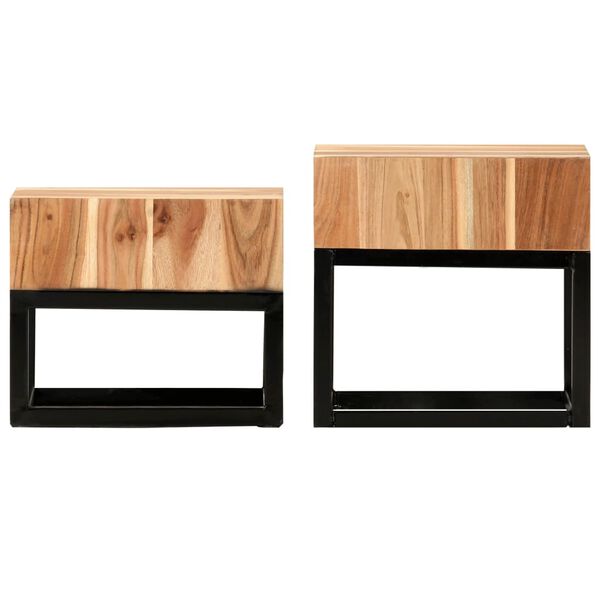 vidaXL Side Table Set of 2 Natural and black Solid Acacia Wood Small