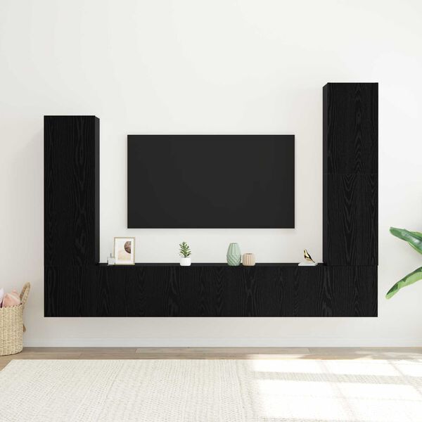 vidaXL TV Cabinet Set Wall-mounted 4 pcs Black Oak Engineered Wood
