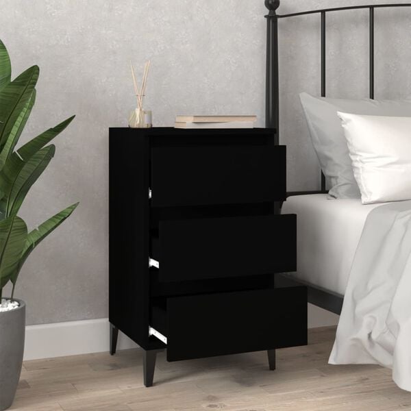 vidaXL Nightstand Black Engineered wood Medium Nightstand Square