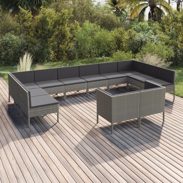 vidaXL Garden Lounge Set Grey PE rattan Large Modular