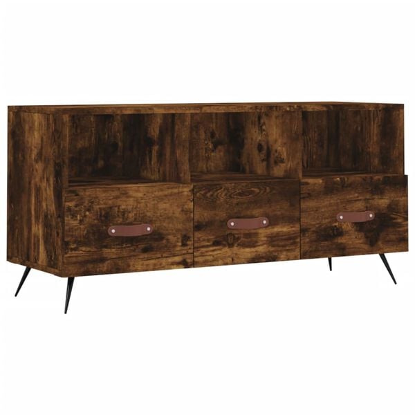 vidaXL TV Cabinet Smoked oak Engineered wood, iron 40.2 x 14.2 x 19.7 in